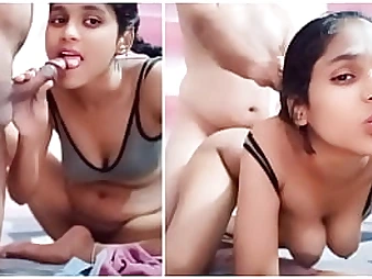 Desi sweetheart Riya Bhabh1 takes a rock hard pummeling after blowing her neighbor's g-string snake