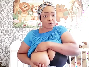 Stepmom Nigerian mummy shows off how to milk her thick dark-hued bra-stuffers