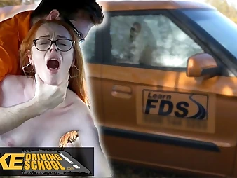 British redhead Ella Hughes gets her tight pussy drilled involving the wheels while motivating force